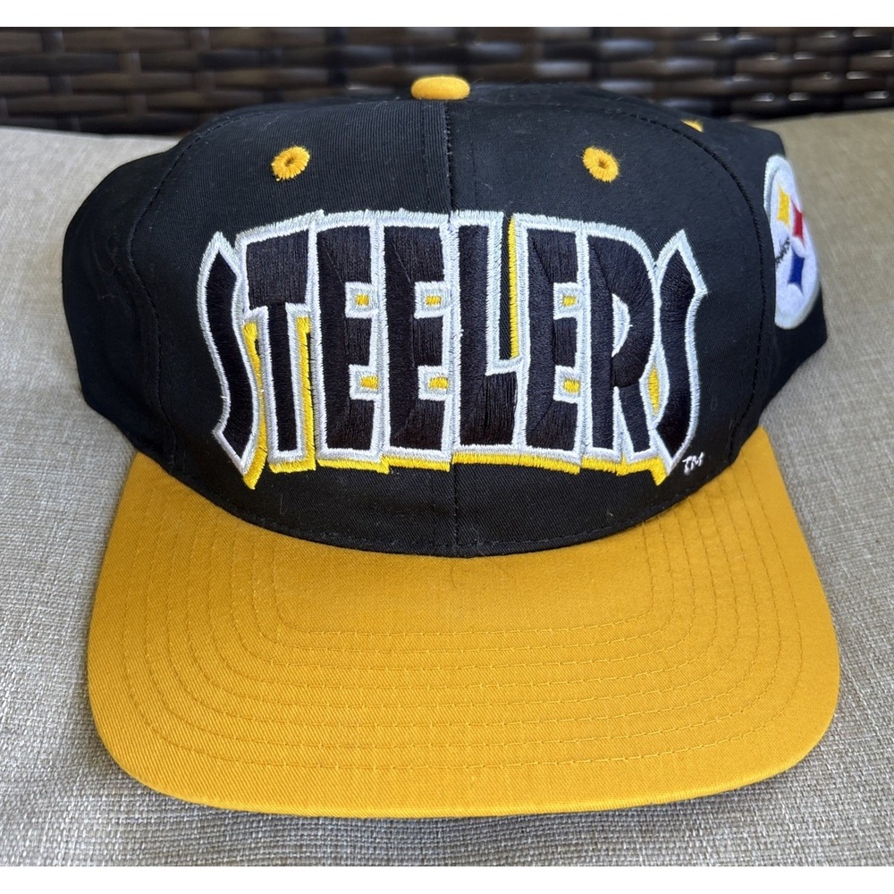 Vintage Pittsburgh Steelers Snapback Hat Graffiti Arch Script Big Logo Shadow